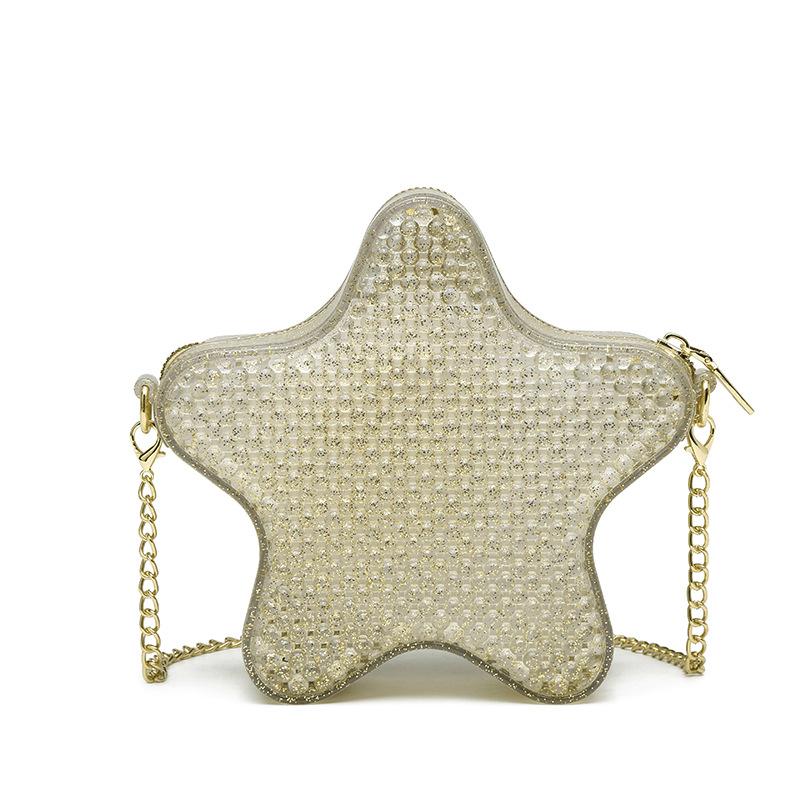 Fashion Jelly Bags Female Shoulder Bags New Versatile PVC Flash Five Pointed Star Chain Bags Leisure Square Bag Crossbody Bags