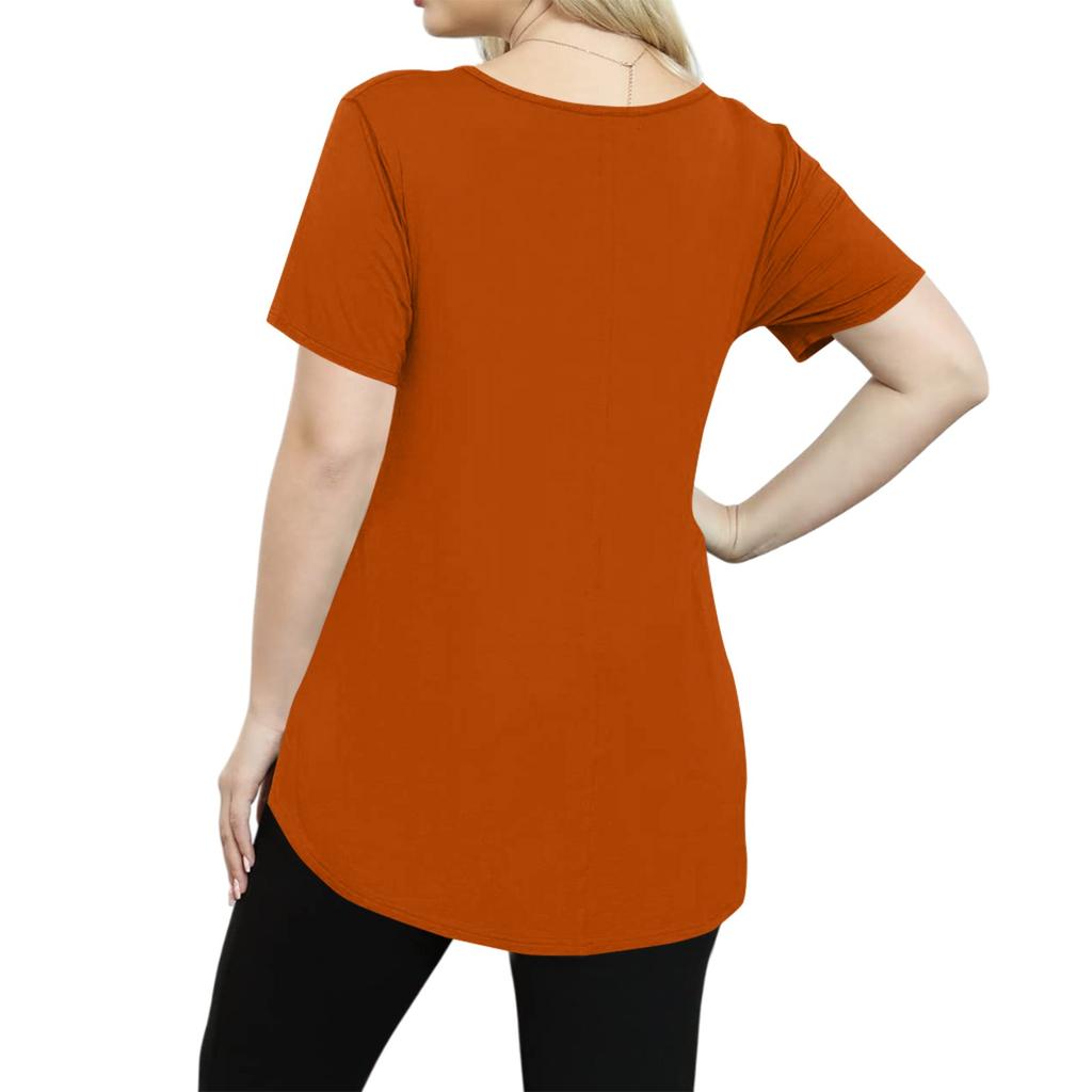 Women's Color Large Size V-neck Top Loose Pocket T-shirt