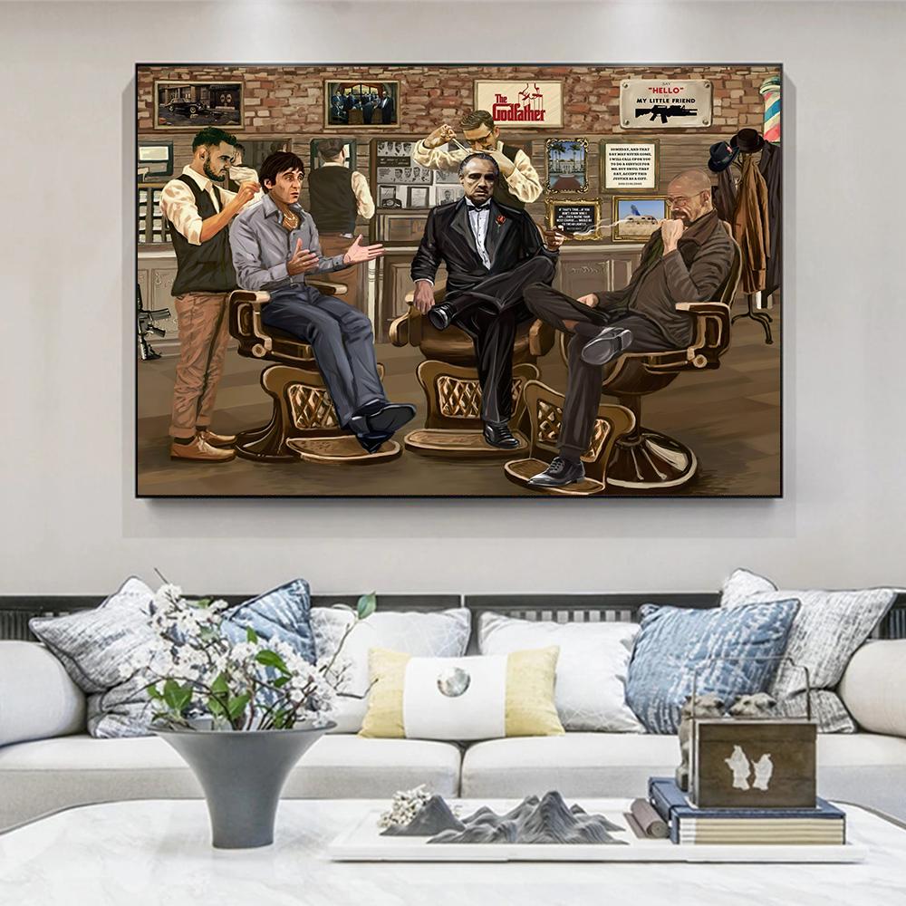 Classic Poker Movie Barber Shop Godfather Canvas Painting Mural Poster Wall Art Bedroom Living Room Modern Decorative Painting