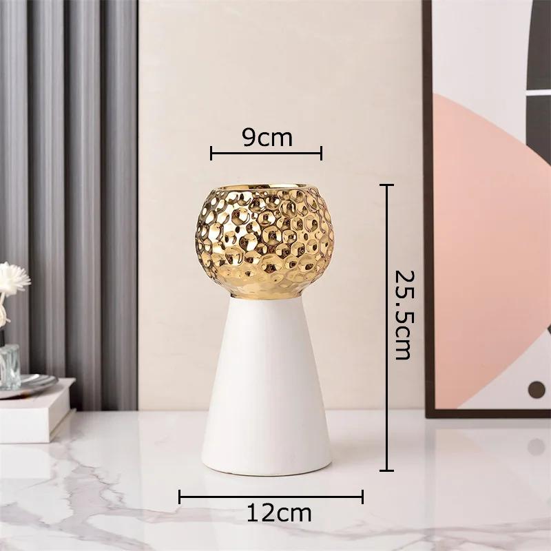 Gold-plated Hammer Pattern Ceramic Vase Creative Plant Pots Table Decoration Flower Arrangement Floral Vase Room Aesthetic Decor