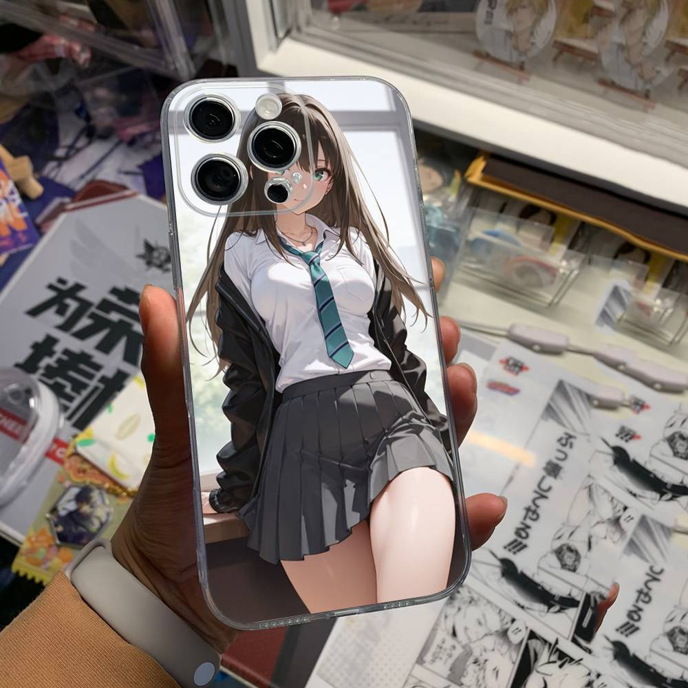 Cute Cartoon Japanese Anime Girl Clear Silicone Soft Phone Case For iPhone 11 12 13 14 15 16 Mini 17 Pro Max TPU Phone Case