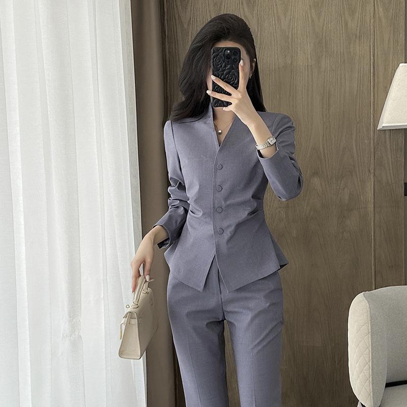 Collarless Women's Suit Set: Slim-Fit Professional Workwear for Spring and Autumn