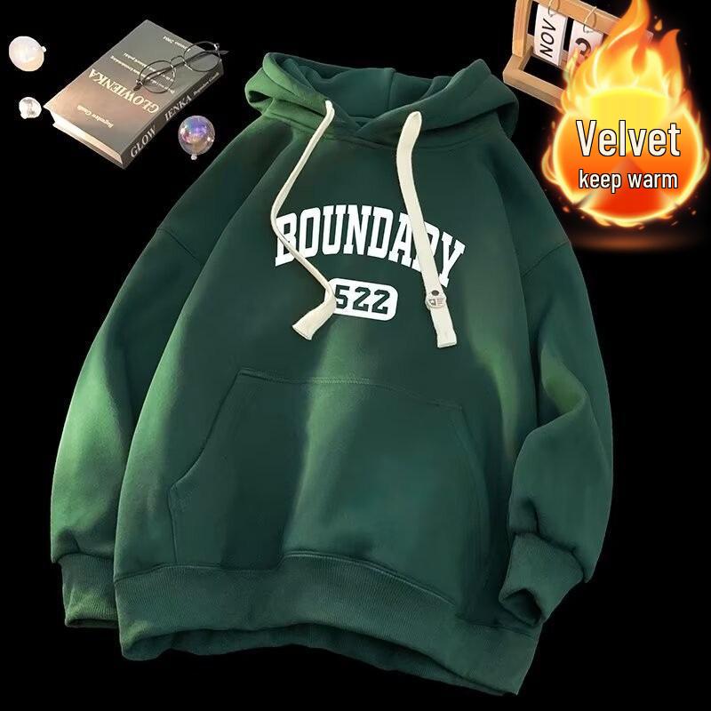 Men s Japanese-Korean Style Plus Velvet Hooded Sweatshirt - Spring/Autumn Youth Loose Fit 3XL