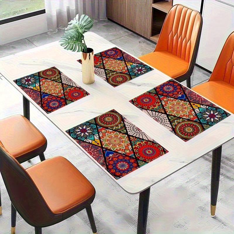 2/4 Pezzi Runner da Tavola Mandala Bohemien 12x18 Pollici Rettangolari in Poliestere con Motivi Geometrici Tradizionali Messicani, Lavabili in Lavatrice per Interni