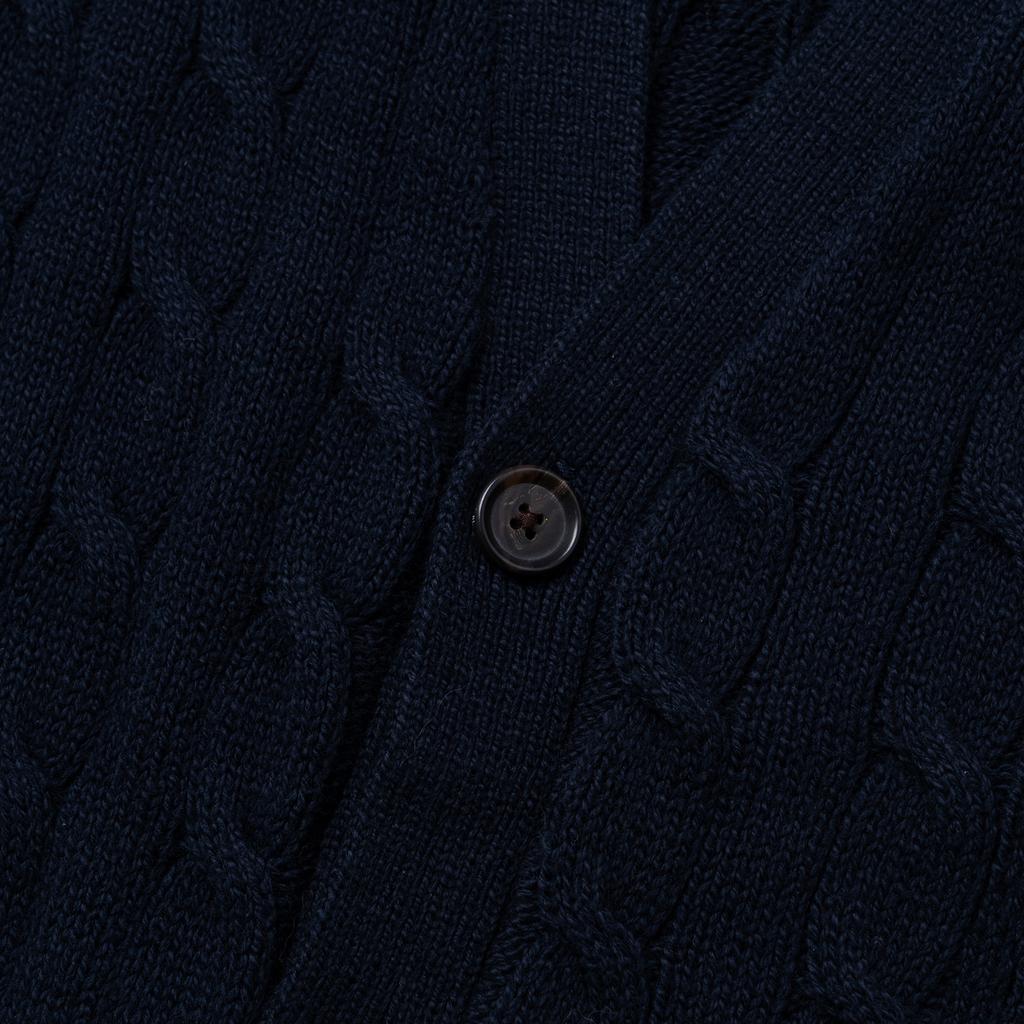 Polo Ralph Lauren Solid Color Small Pony Logo Embroidered Twisted V-Neck Long Sleeve Cardigan Sweater Men sweater Navy-Blue MNPOSWE16821756-400