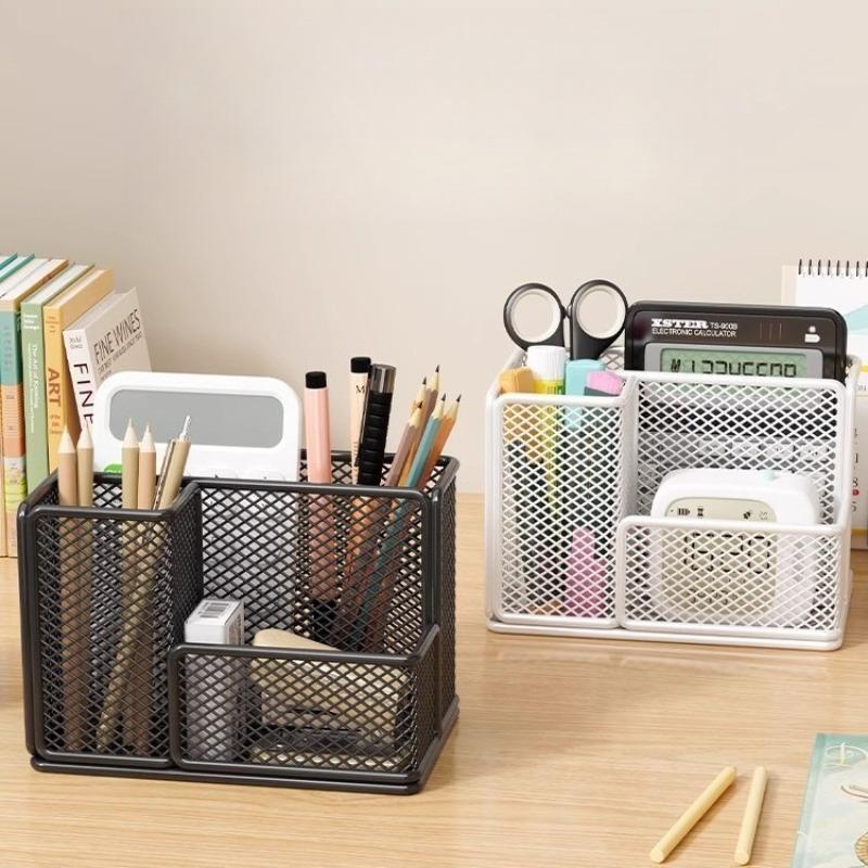 Iron Mesh Pen Holder Large Capacity Multifunctional Storage Box Office Desktop Storage Rack Student Desk Storage Basket Stationery Organizer Rack
