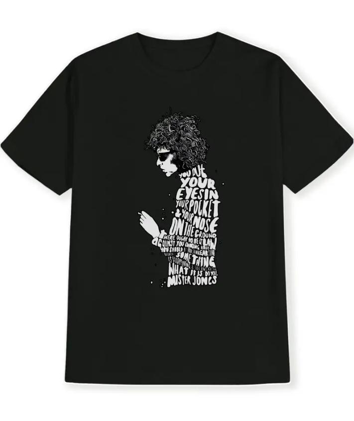 Black and White Vintage Portrait of A Man with Stylish Glasses and A Lyric Print Crew Neck Shortsleeved Casual Summer Tshirt S