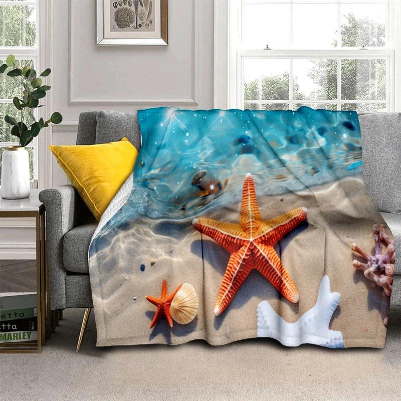 3D Starfish Beach Shell Sea Star Sand Blanket,Soft Throw Blanket for Home Bedroom Bed Sofa Picnic Travel Office Cover Kids Gift