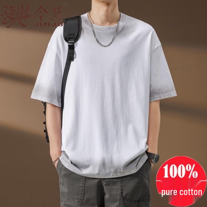 Jinjuan Men s Heavyweight Pure Cotton Short-Sleeve T-Shirt 3XL