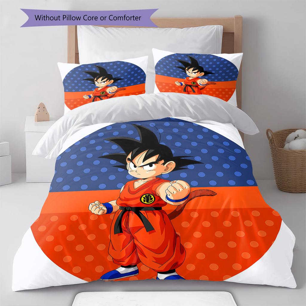Son Goku Pattern Bedding,Quilt Set Quilt Cover Pillowcase Home Birthday Gift (1 * Duvet Cover + 2 * Pillowcase, Without Core)