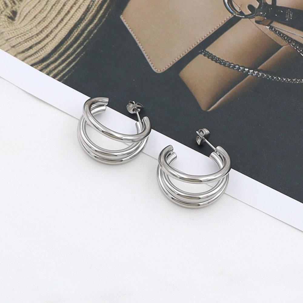 Stylish And Simple Multi-Layer Round Line C-Shaped Earrings Women'S High-End Sense Niche 18K Earrings Do Not Fade