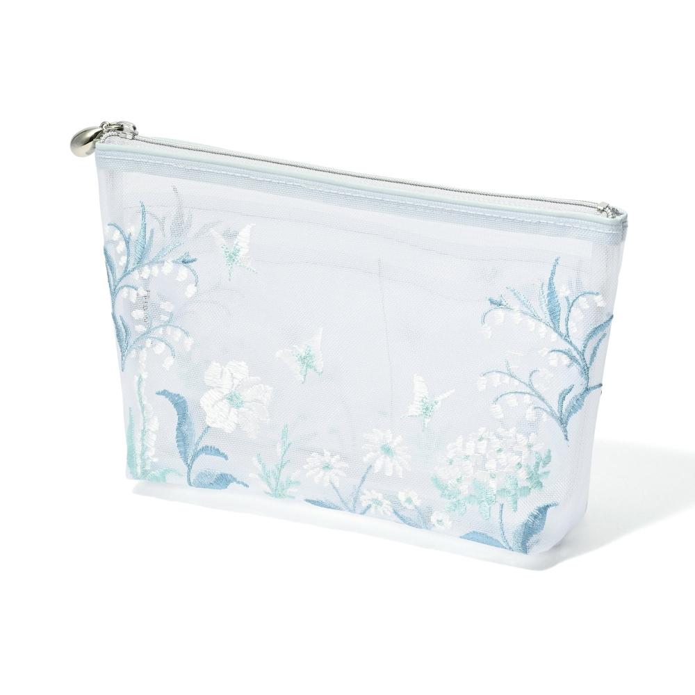 Franc Franc Japan Mesh Embroidered Pouch L Light bLue
