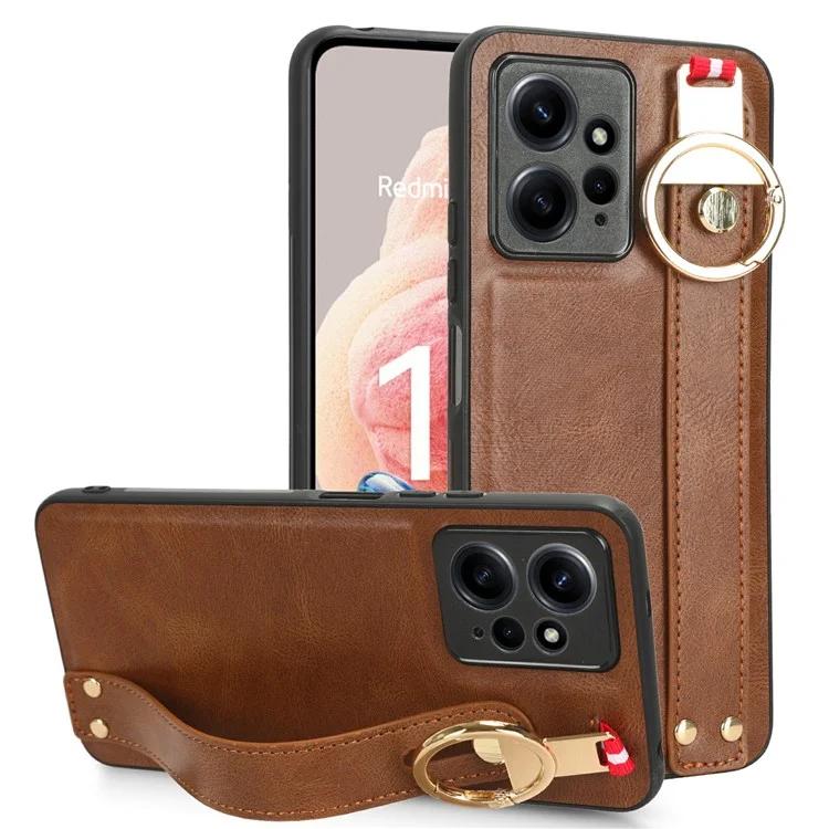 

For Xiaomi Redmi Note 12 4G PU Leather+PC+TPU Phone Case Wristband Kickstand Cover with Strap