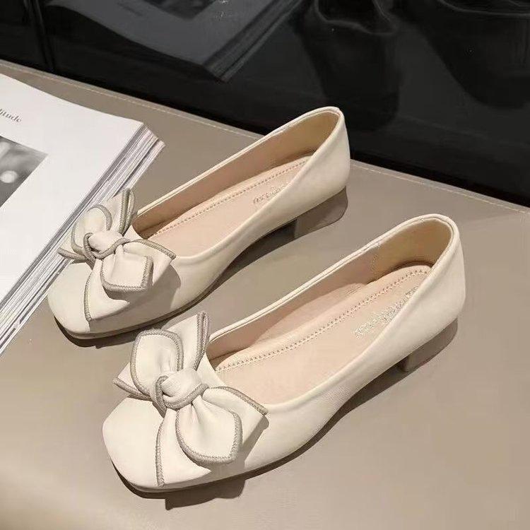 Fashion Bow Shallow Mouth Single Shoes Women Autumn New Soft-soled Comfortable Beanie Shoes womens Fashion French Flat-soled womensshoes