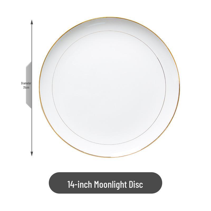 Gold Rim Bone China Moon Dish - Ceramic Western Steak & Cold Dish Plate, Ideal for Display or Gift.