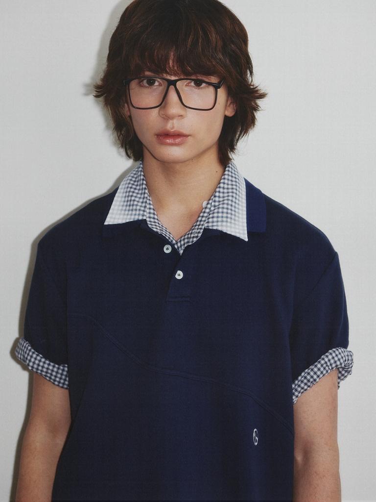 KINETO Wave-Cutting Pique Shirt_Navy