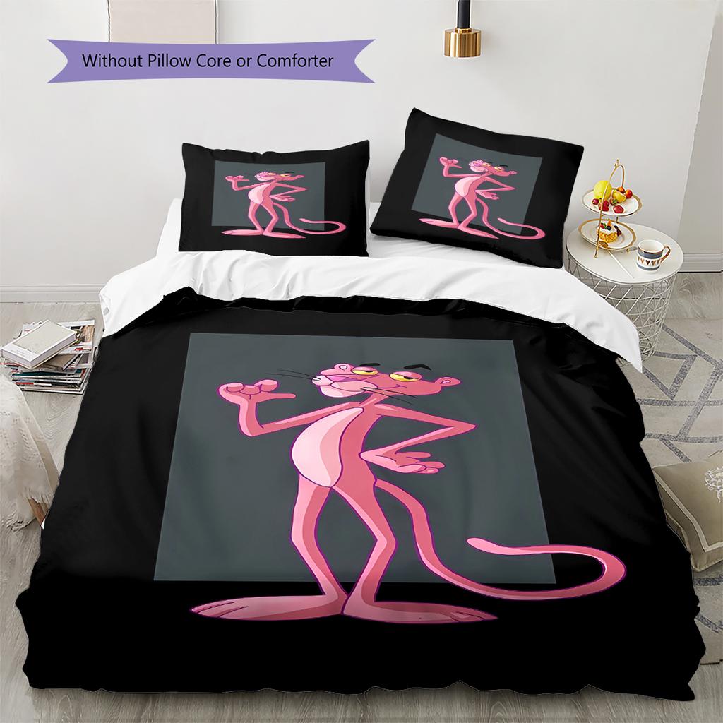 Pink Panther Muster Bettwäsche, Steppbett Set Bettbezug Kissenbezug Zuhause Geburtstagsgeschenk (1 Bettbezug + 2 Kissenbezüge, ohne Füllung)