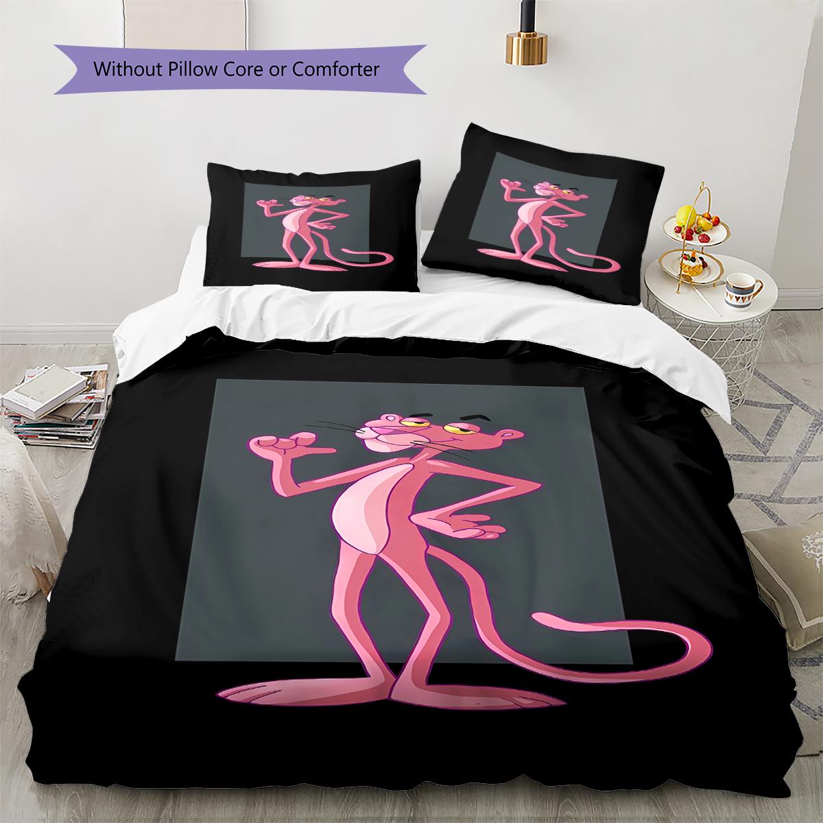 

Pink Panther Pattern Bedding,Quilt Set Quilt Cover Pillowcase Home Birthday Gift (1 * duvet cover + 2 * pillowcase, without core) 135x200cm