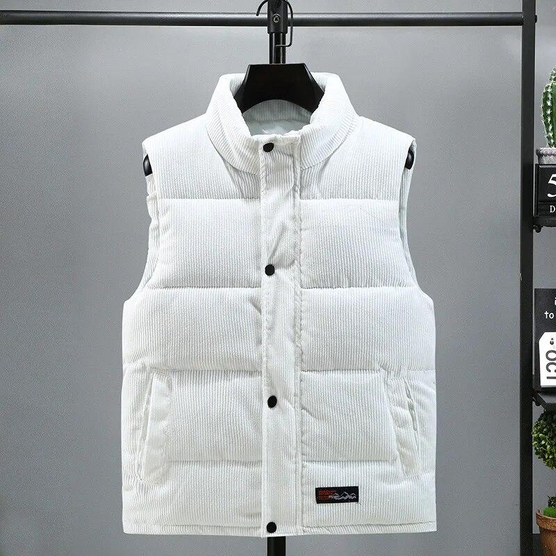 New Vest Jacket Men's Autumn Winter Warm Sleeveless Coat Stand Collar Padded Waistcoat Corduroy Work Wear Male Clothes 5XL