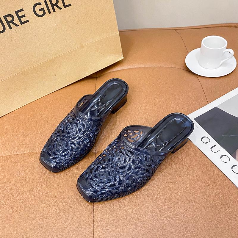 Women's Transparent Crystal Chunky Heel Slippers - Non-slip, Versatile & Fashionable for Summer