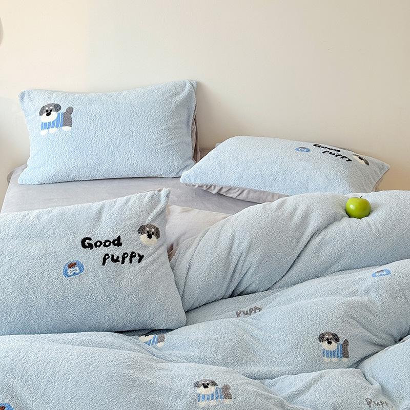 Rice Fleece Towel Embroidery Series Thickened Milk Fleece Four-Piece Set