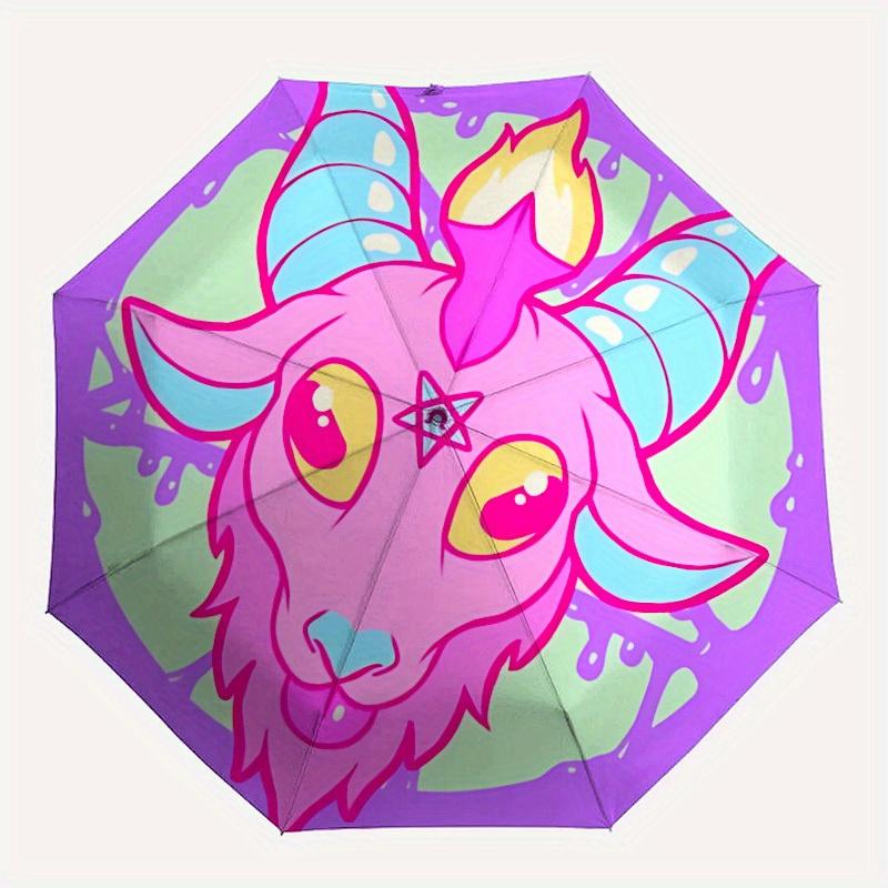 

1pc Pink Goat Head Automatic Open/close Folding Umbrella, Compact Portable Travel Umbrella, Perfect Birthday/Christmas yy250807161