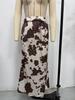 2025 Autumn/Winter Women's Satin Print Long Skirt - Slimming Imitation Silk