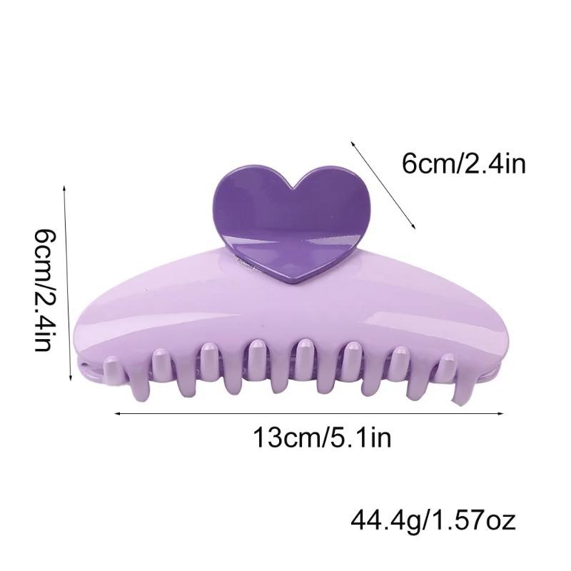 New Candy Color Love Heart 5.11" Big Size Hair Claw Clips for Women Girls Elegant Geometric Plastic Spring Summer Headwear Gift