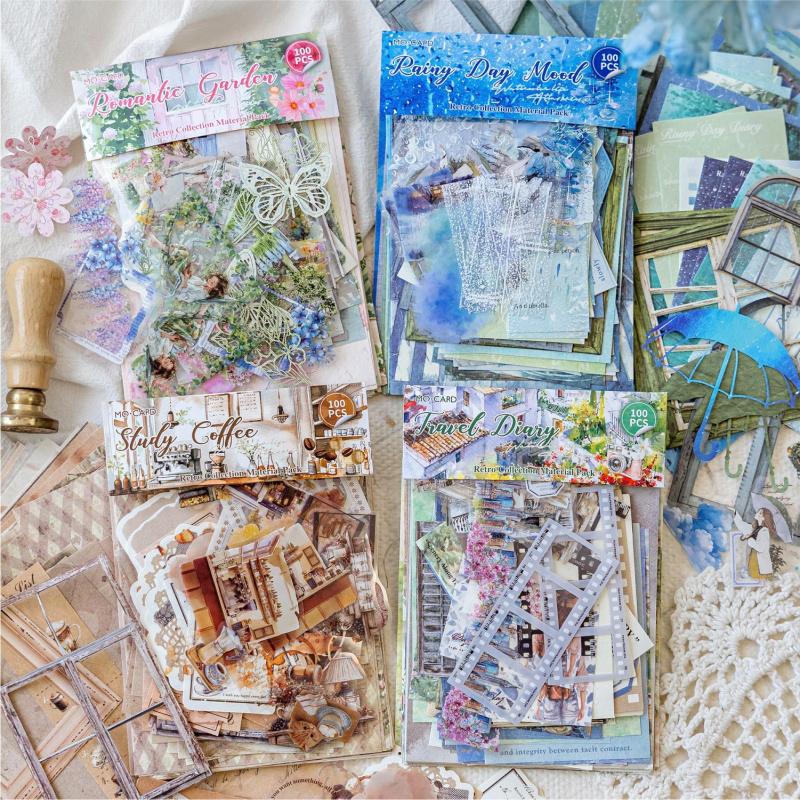 100-Piece Vintage Material Pack, Assorted Retro-Style Supplies for Scrapbooking, Card Making & Hand Account Decoration