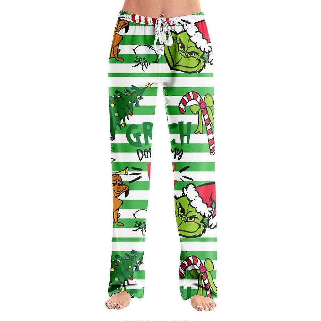 Women's Grinch Pajama Pants Casual Drawstring Elastic Waist Pants Comfortable Straight Yoga Loose Pants
