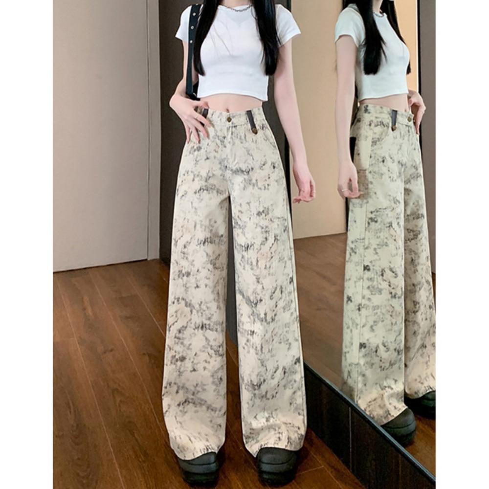 

Персонализированные джинсы кэжуал широкие от бедра с принтом тай-дай для поездок на работу, женские новые брюки с драпировкой с высокой посадкой на весну и осень 2XL