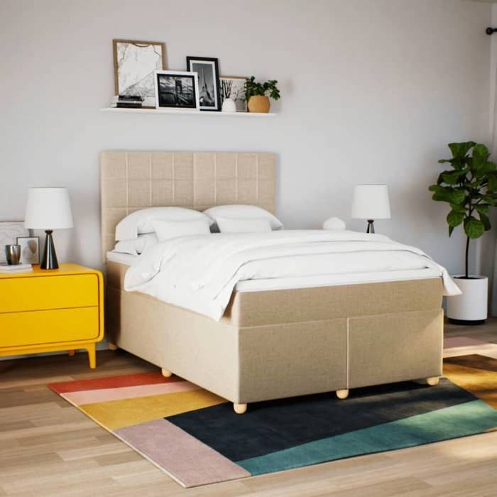 Maison Exclusive - Sommier à lattes de lit avec matelas Crème 160x200 cm Tissu