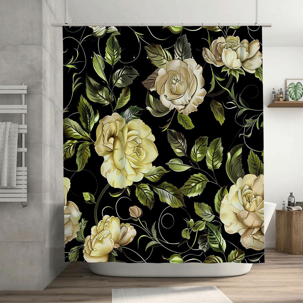 Luxury Floral Shower Curtain Bath Mat Decor Home Textile Waterproof Printing Bathroom Wall Hanging Decoration White Rose Design