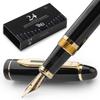 Wordsworth Black Premium Metal Fountain Pen Majesty 24 Fountain Pen Ink Cartridges 24K Gold Finish 18K Medium Nib Suitable for Men and Women