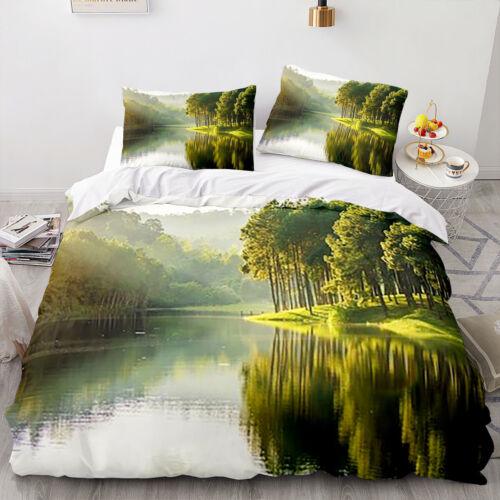 Skogslandskap Påslakan Quilt Cover Sängkläder Set Örngott Enkel Dubbel King Art