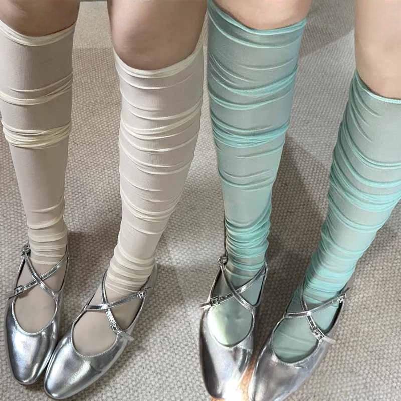 Summer Thin Breathable Mesh Knee Long Socks Mesh Stockings Solid Color Long Socks Women Stockings