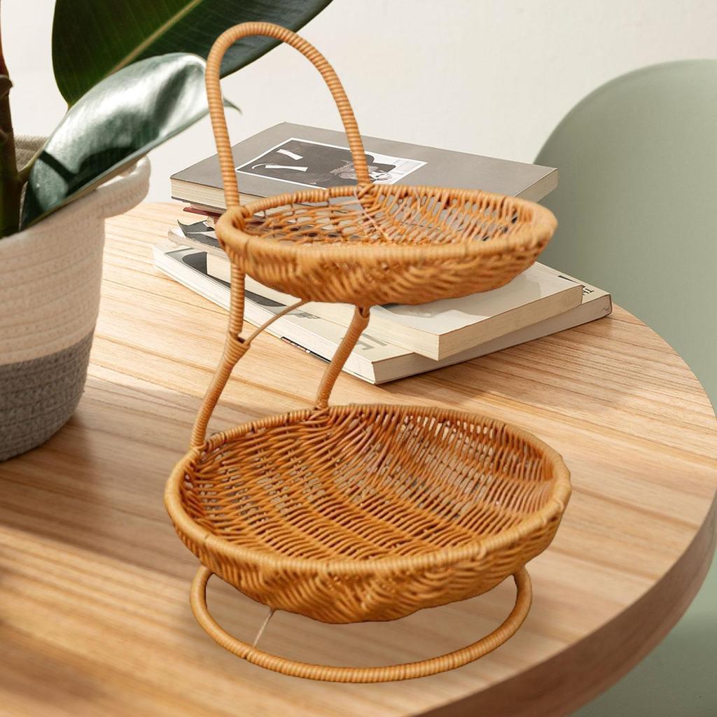 Rattan Style Fruit Basket Multi Tiered Storage Organizer for Kitchen Countertop Snacks and Home Decoration