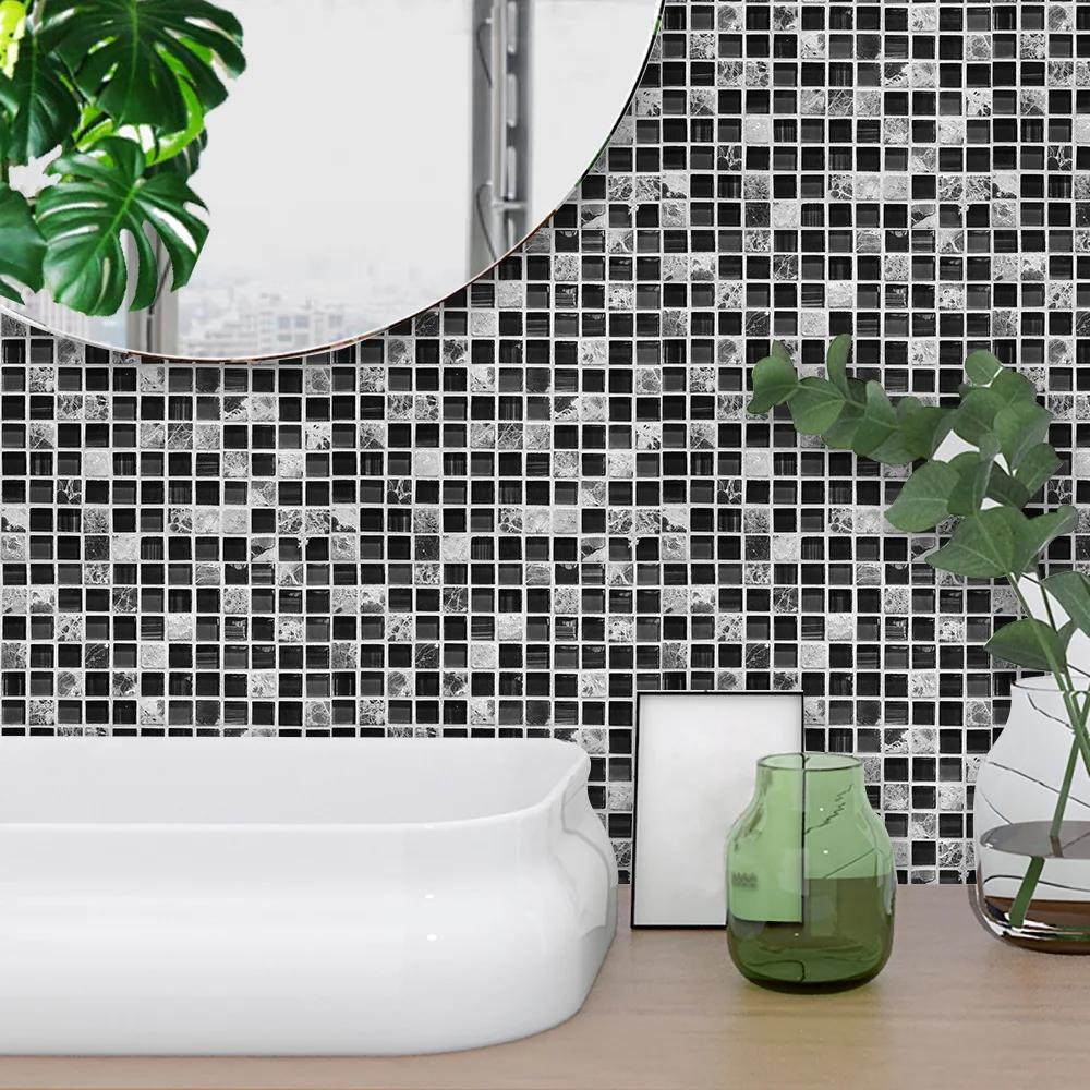 10pcs/set 10/15/20/30cm Flat Marble Mosaic Hard Tiles Wall Sticker Kitchen Bathroom Floor Diagonal Decor Wallpaper PVC Art Mural