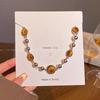 Maillard Wind Tiger's Eye Stone Beaded Necklace Women's Design Clavicle Sweater Chain Simple Accessories