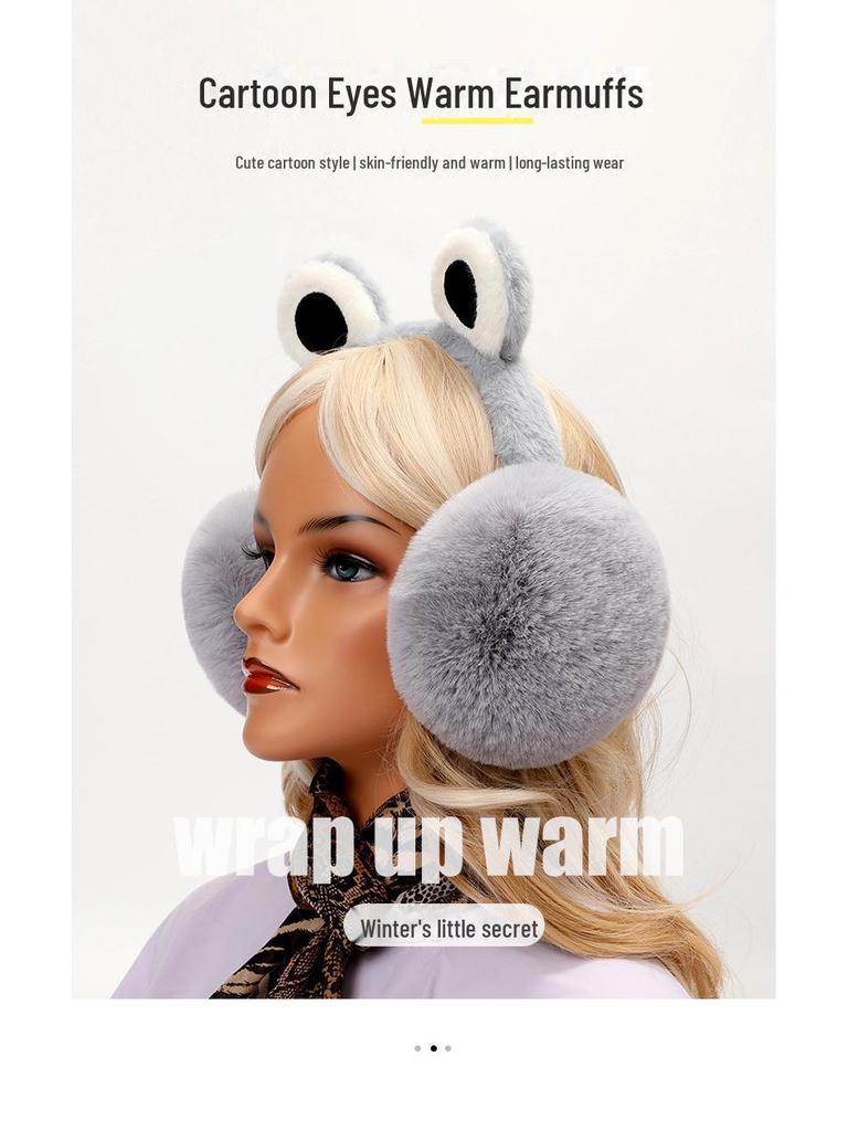 Plush Foldable Earmuffs with Big Eyes - Velvet, Cold-Proof, and Warm for Winter