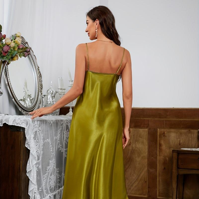 Fashion Elegant Women V Neck Suspender Dress Casual Solid Color Sleevelesss Loose Party Thin Sleepwear A-line Dresses Female Backless Clothing