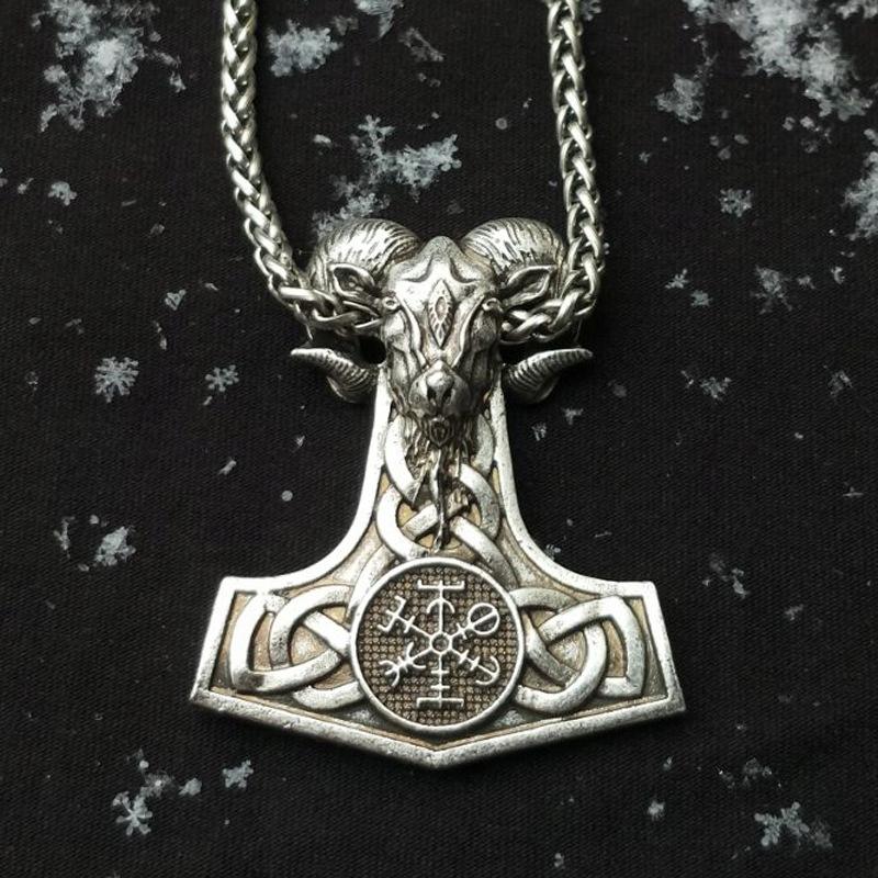 Thor's Hammer Necklace Valknut Compass Aries 126