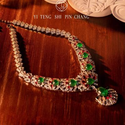 Emerald Glazed Heavy Industry Necklace Retro Medieval Temperament Design Set
