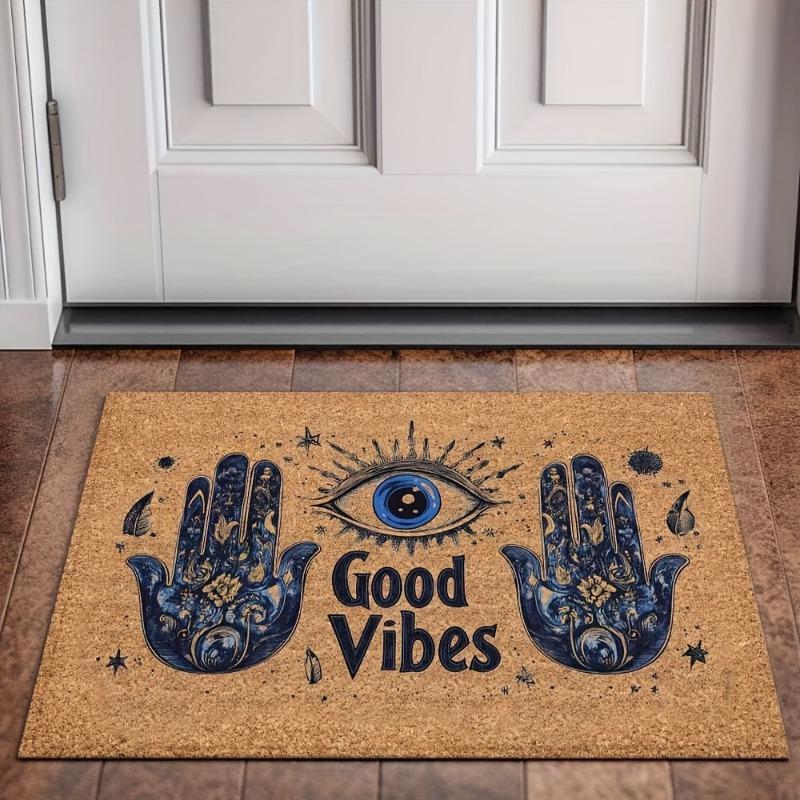 

VIKAMA Flannel “Good Vibes” Door Mat—Bohemian - Style Decorative Non - Slip Entrance Rug 40X60CM (1.3X2FT