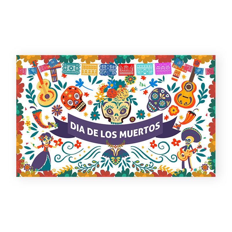 Mexican Day Of The Dead Ghost Skull Party Decoration Banner Purple Background Dancing Ghost Skull Kids Banner Holiday Decoration