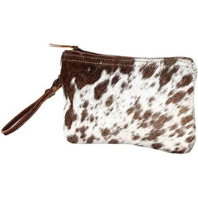 New Women's Hair-On Hide Small Pouch Wristlet Brown One Size