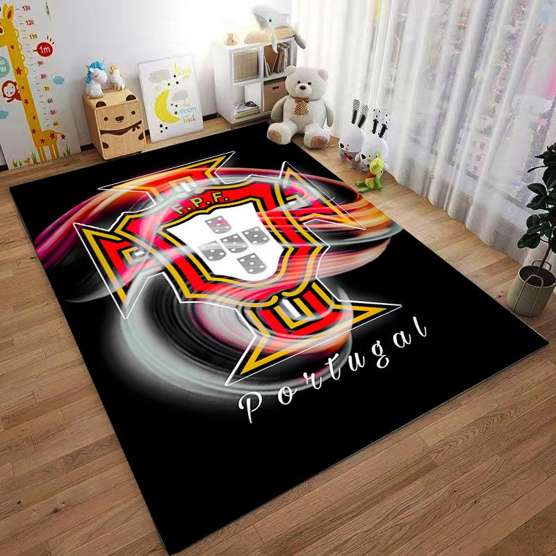 Portugal Football FPF Themed Carpet with Swirl Design - Black Background Suitable for Use As an Anti-slip for Living Room Bedroom Sofas