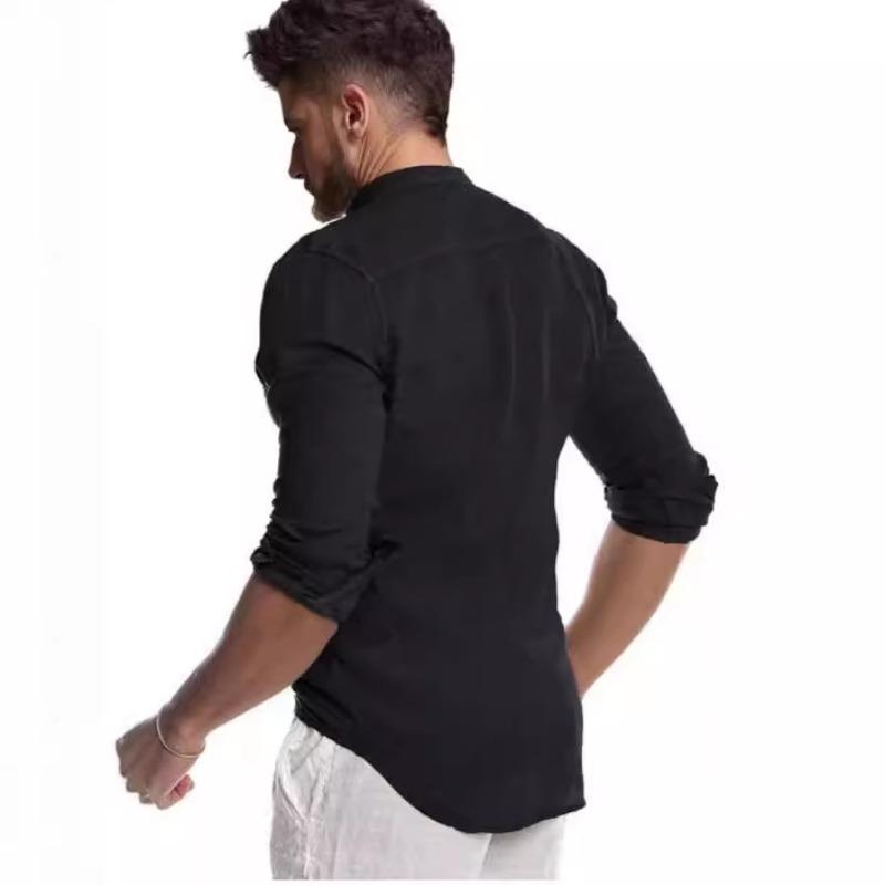 

Осенне-зимний кардиган с V-образным вырезом, хлопковый лен, воротник-стойка, длинный рукав, мужская рубашка XXL чёрный