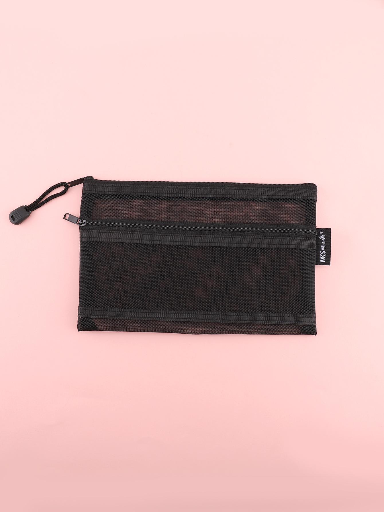 Сетчатый пенал на молнии прозрачный пенал для канцелярии estuche back-to-school trousse подарок другу подарок пенал чёрный