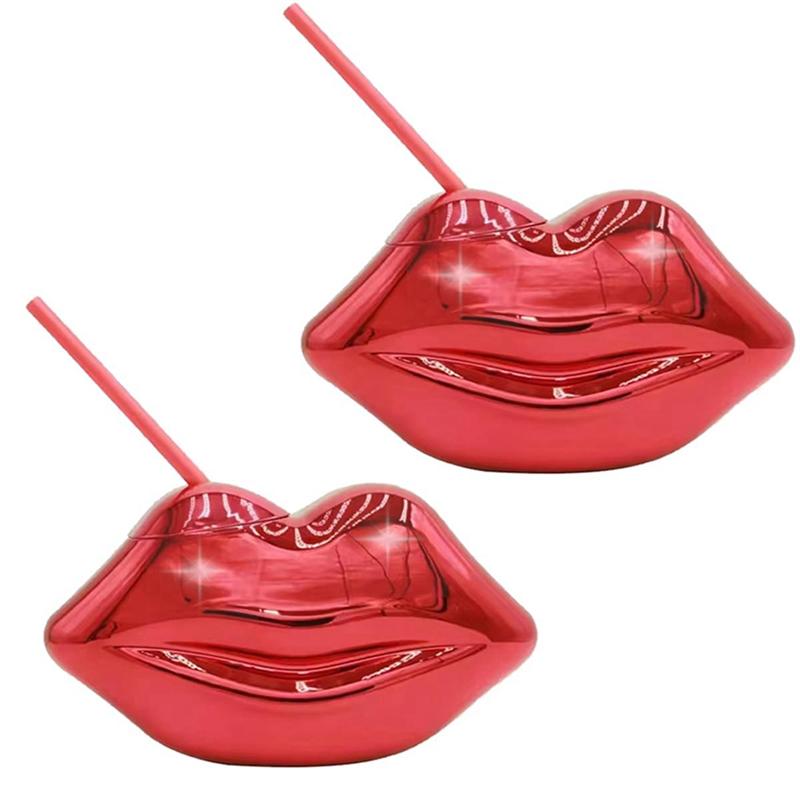 

AEE4-2 PCS,Hot Red Lips Disco Ball Cups ,For Bachelorette Party, Single Girl Party Supplies,Removable And Reusable Durable красный